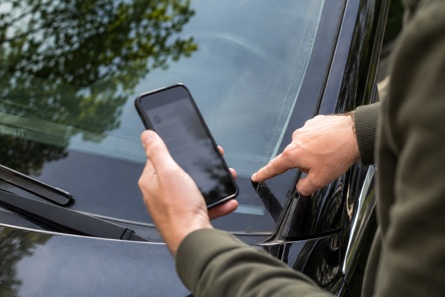 Person checking VIN for open recalls